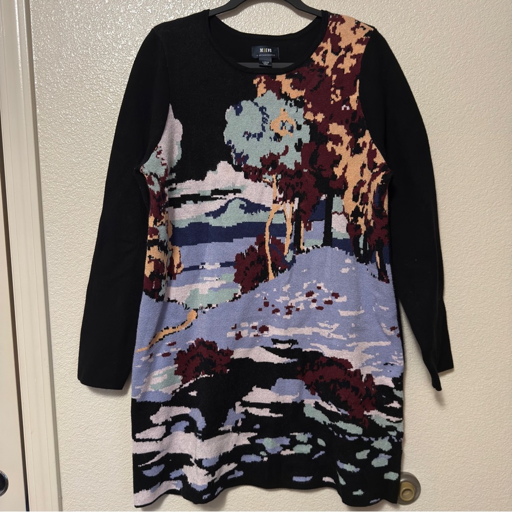 Anthropologie Maeve Multicolor Scenic Long Sleeve Mini Dress Sz L - Picture 2 of 10